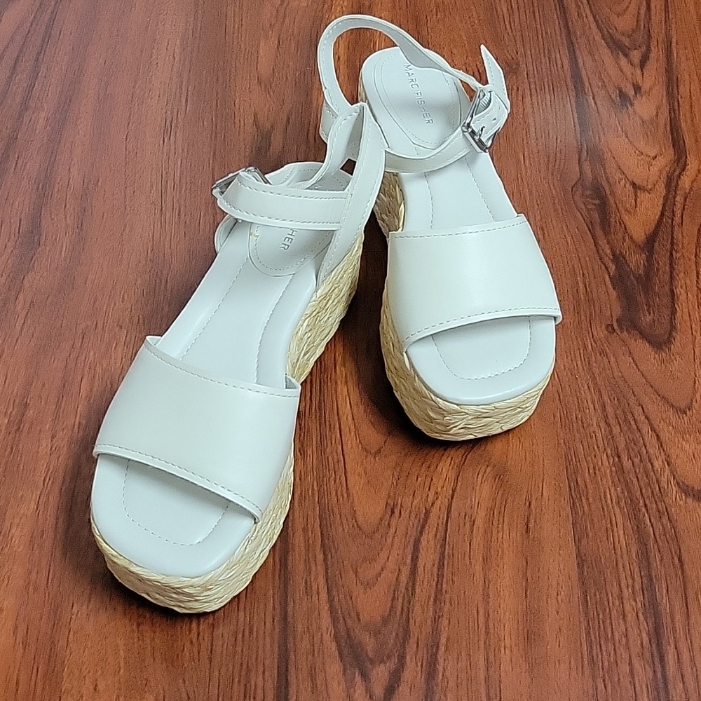 Marc Fisher Jellard Espadrille Platform Sandal White Jute Women's Size 9.0 M